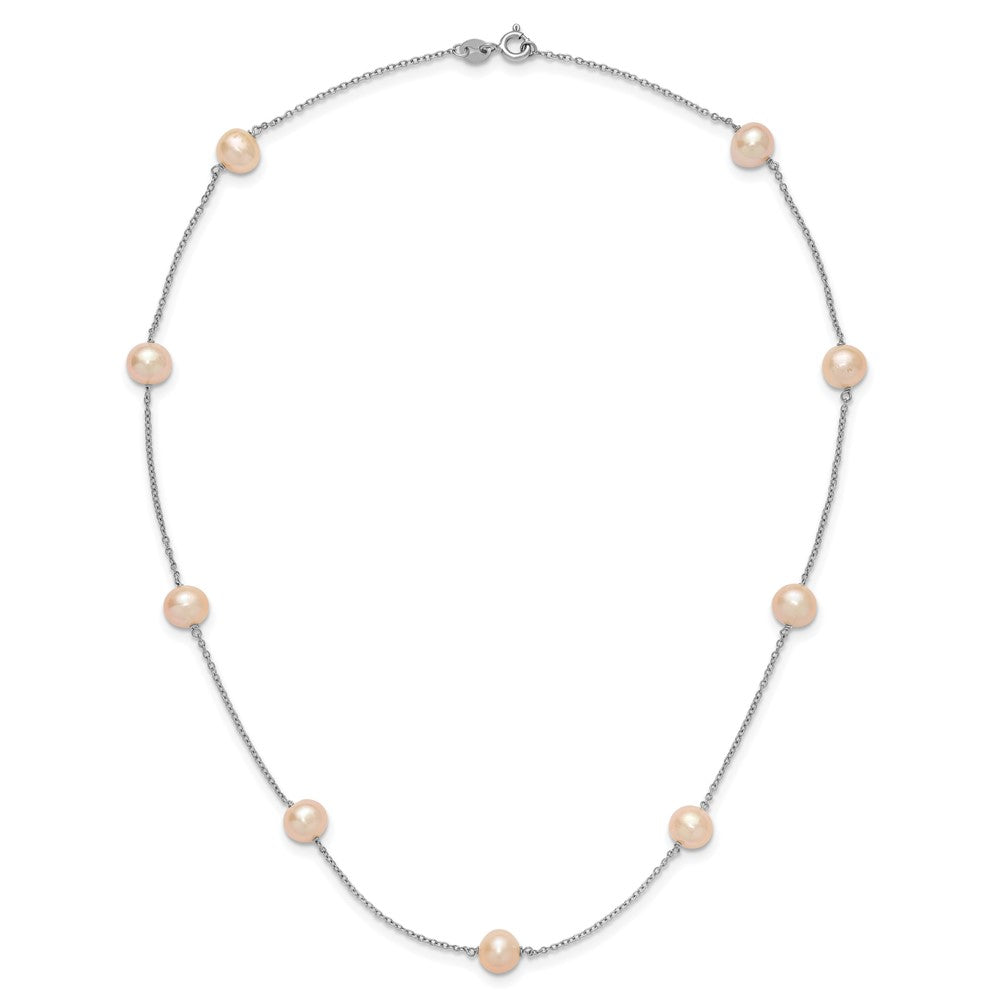 Sterling Silver Rhodium-plated 7-8mm Pink Semi-Round Freshwater Cultured Pearl 9-Station 18 inch Necklace 18 Inches