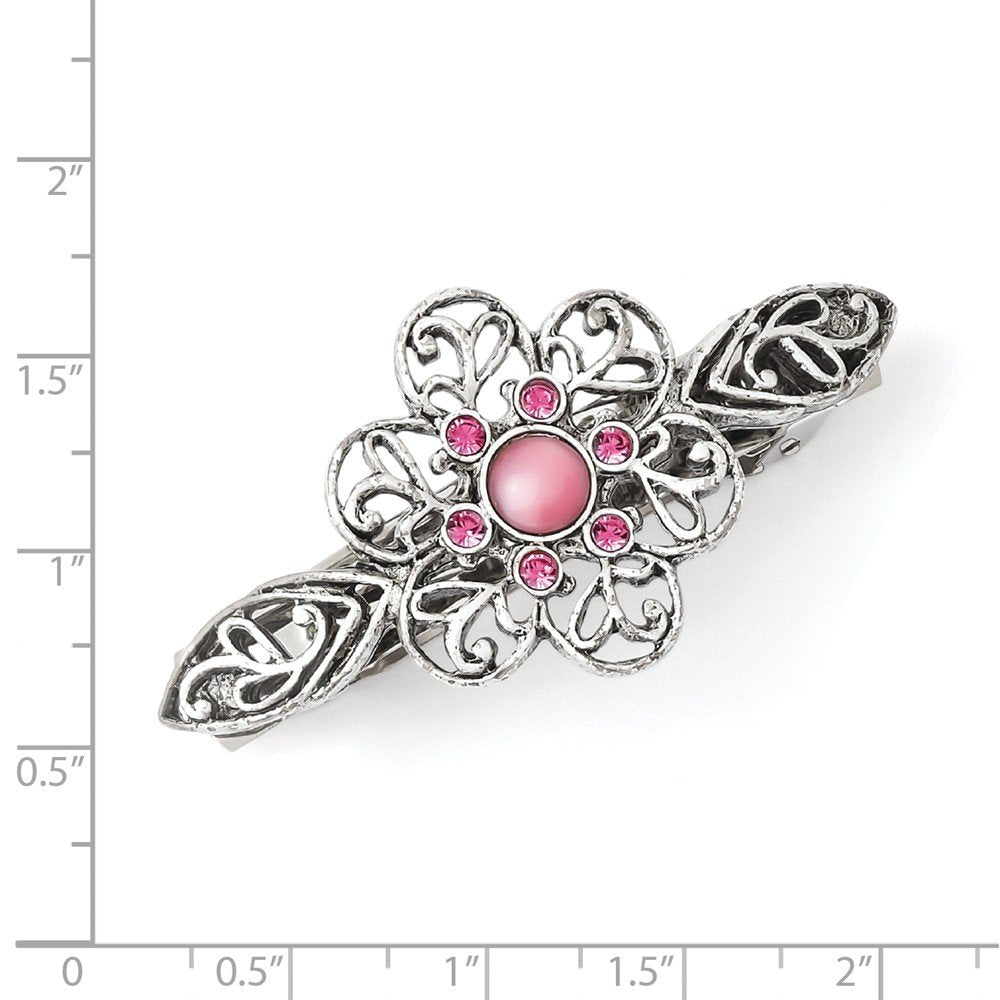 1928 Jewelry Women's Rose Pink Crystal Flower Bar Hair Barrette, (1 Pcs)