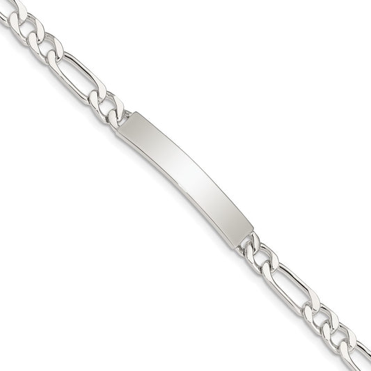Sterling Silver 8inch Polished Engraveable Figaro Link ID Bracelet 8 inches
