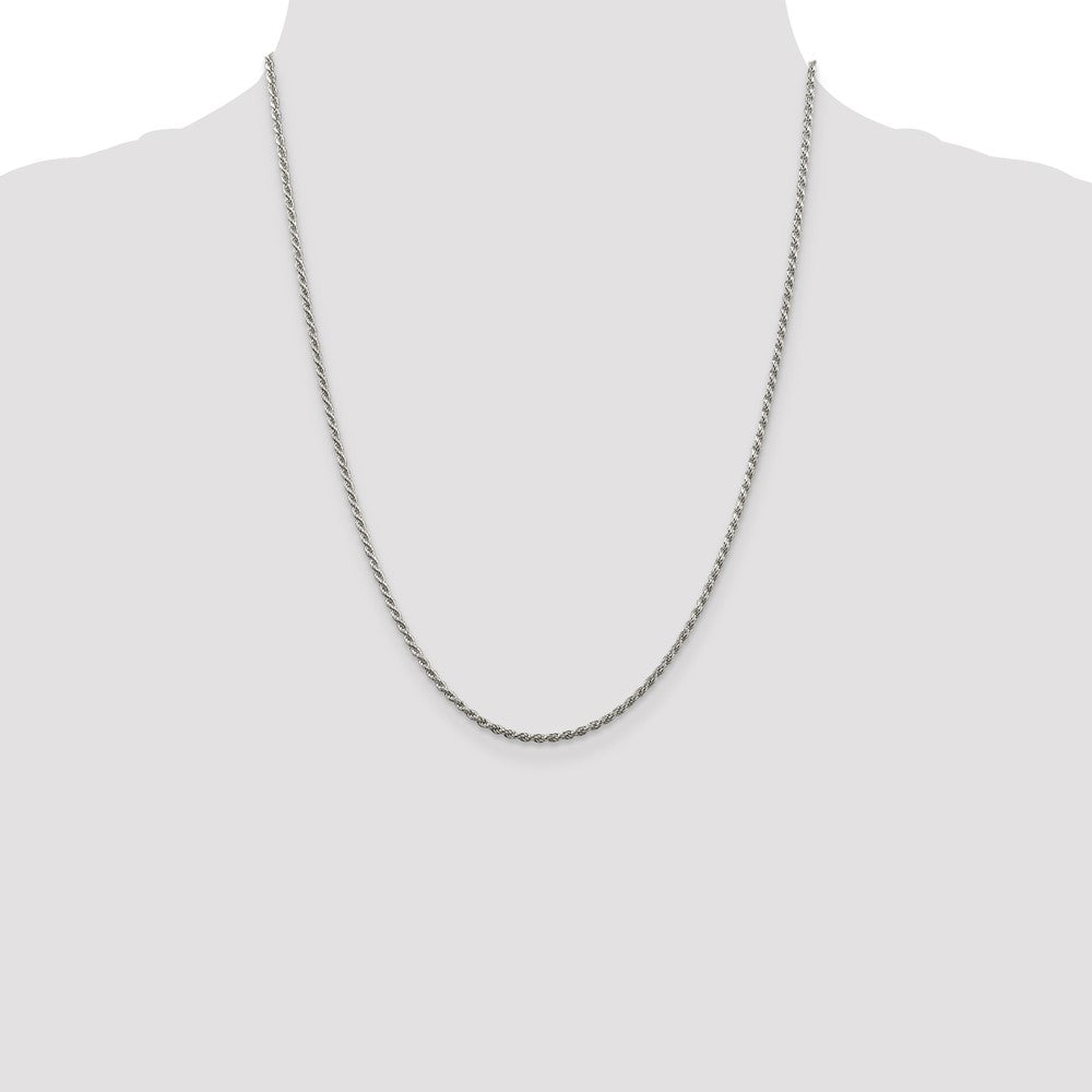 Sterling Silver Rhodium-plated 1.85mm Diamond-cut Rope Chain 22 Inches