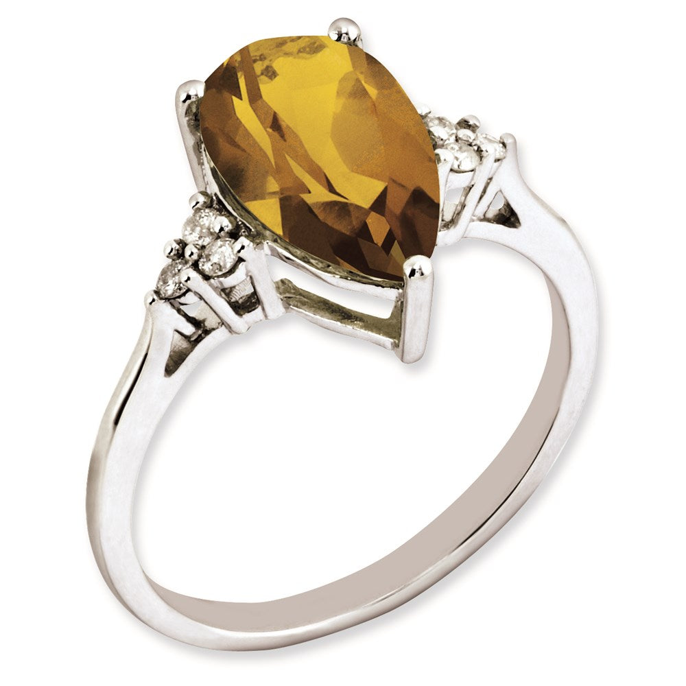 Sterling Silver Rhodium-plated Diamond & Whiskey Quartz Ring