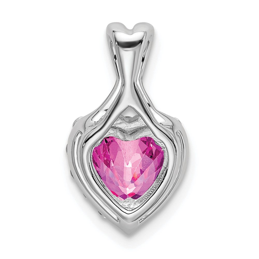 14k White Gold 1/5 carat Lab Grown Diamond VS/SI+ G+ and Lab Created Pink Sapphire Heart Pendant