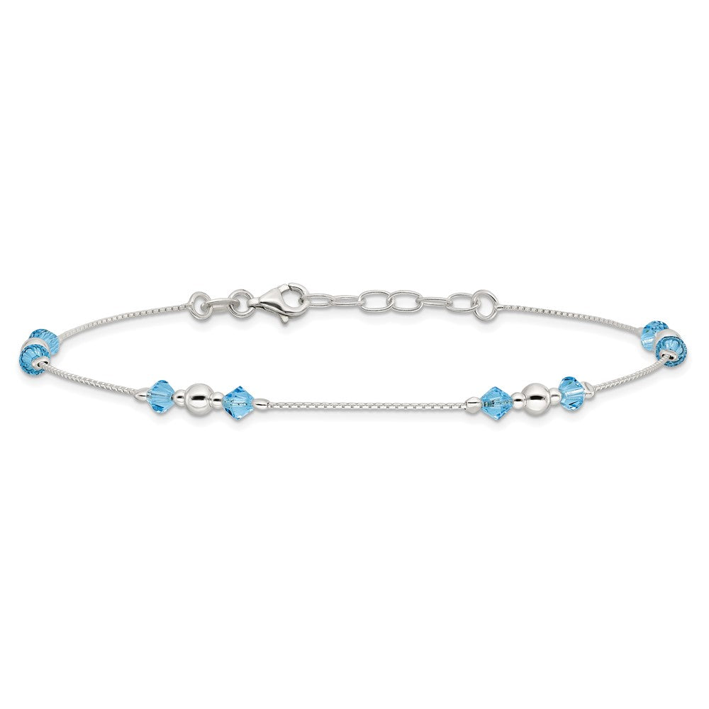 Sterling Silver Polished Bead and CZ 9in Plus 1in. Ext. Anklet 9 inches