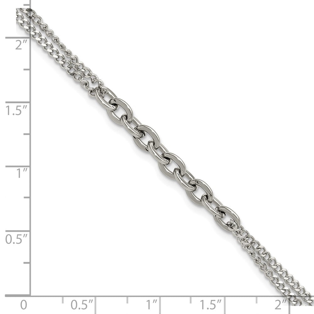 Chisel Stainless Steel Polished Two-Strand 7 inch Plus 1 inch Extension Bracelet 8 inches