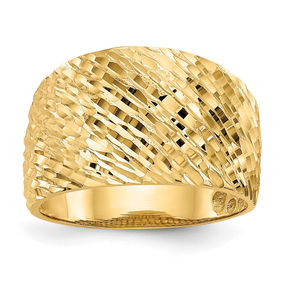 14K Gold Polished Textured Dome Ring Size 7