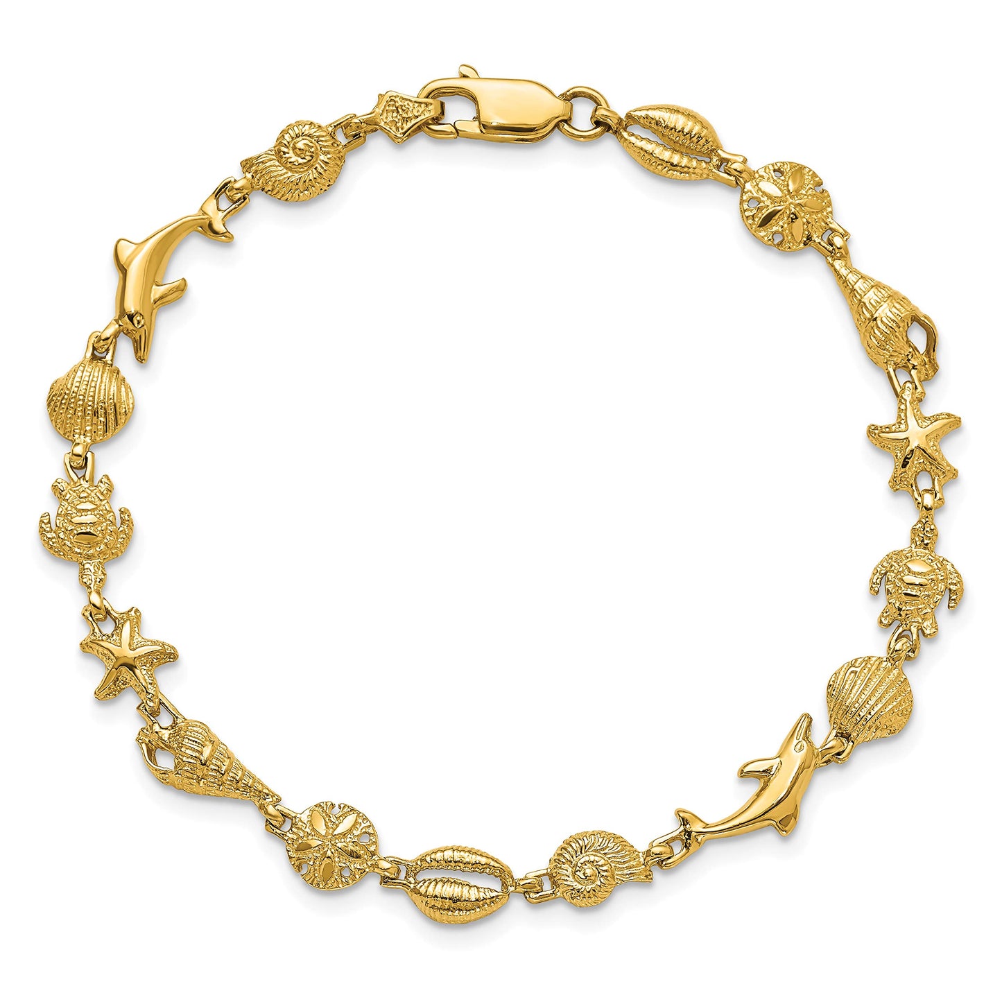 14k Polished Seashell Theme 7.25 inch Bracelet