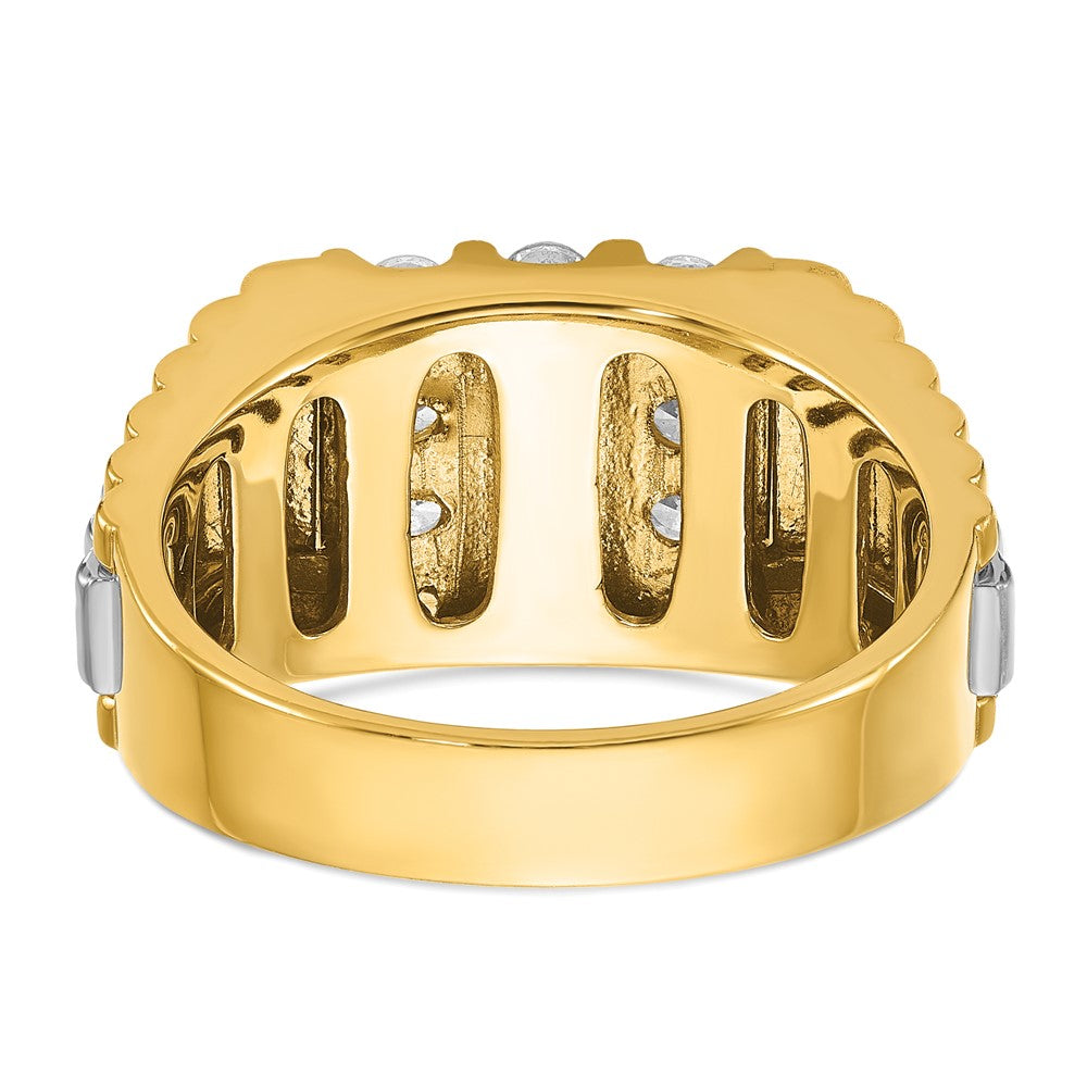 IBGoodman 14k Two Tone 1 carat Lab Grown Diamond VS/SI+ G+ Complete Grooved Four Row Men's Ring