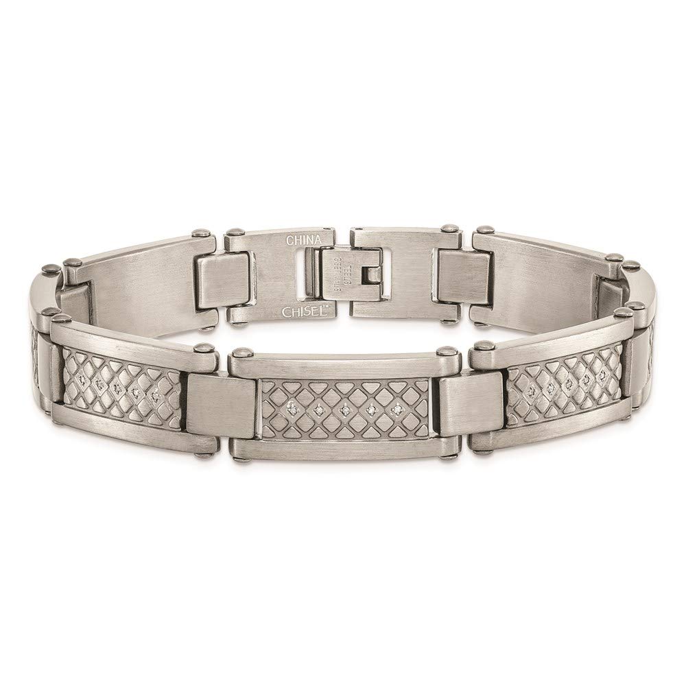 Stainless Steel Antiqued and Matte 1/10ct.tw Diamond 9in Bracelet 9 inches