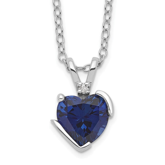 Sterling Silver Created Sapphire and Diamond Heart Necklace