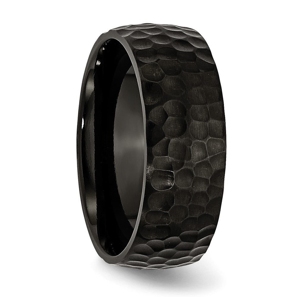 Stainless Steel Hammered Black IP-plated 8mm Band Size - 10