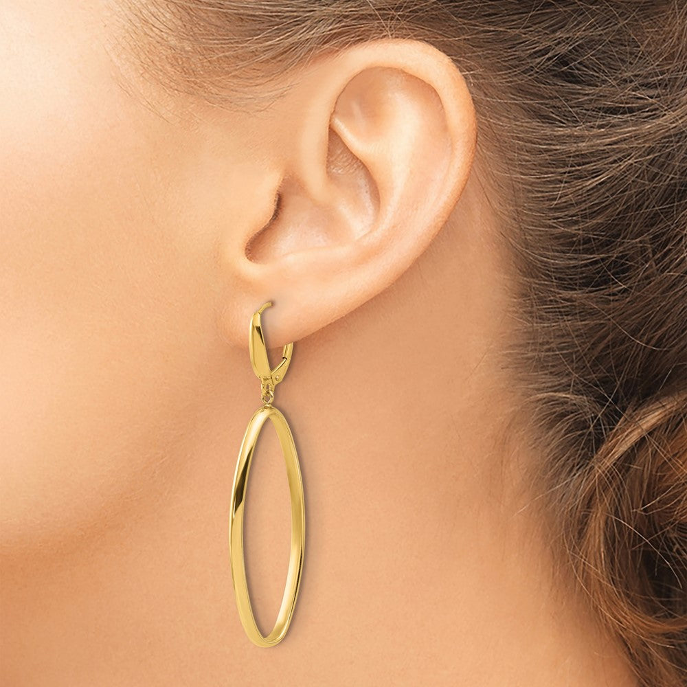 14K Polished Oval Dangle Leverback Earrings