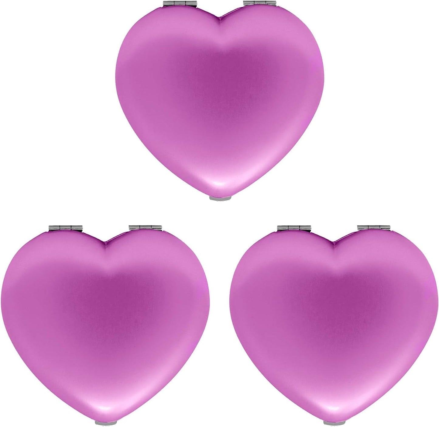 Set of 3 Contemporary Heart-Shaped Compact Mirrors With Reflective Finish (Pink)