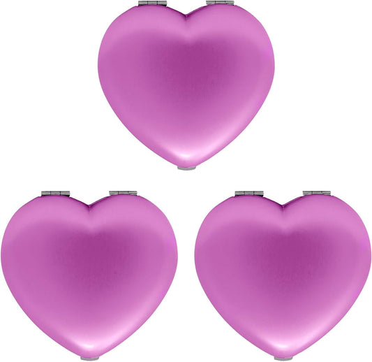 Set of 3 Contemporary Heart-Shaped Compact Mirrors With Reflective Finish (Pink)