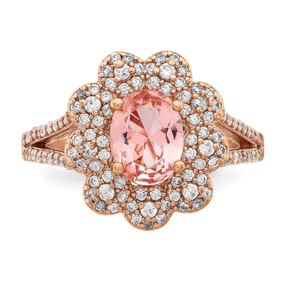 Sterling Silver Rose Gold-plated Imitation PinkSapphire/CZ Ring