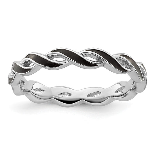Sterling Silver Stackable Expressions Black Enamel Ring Size -6