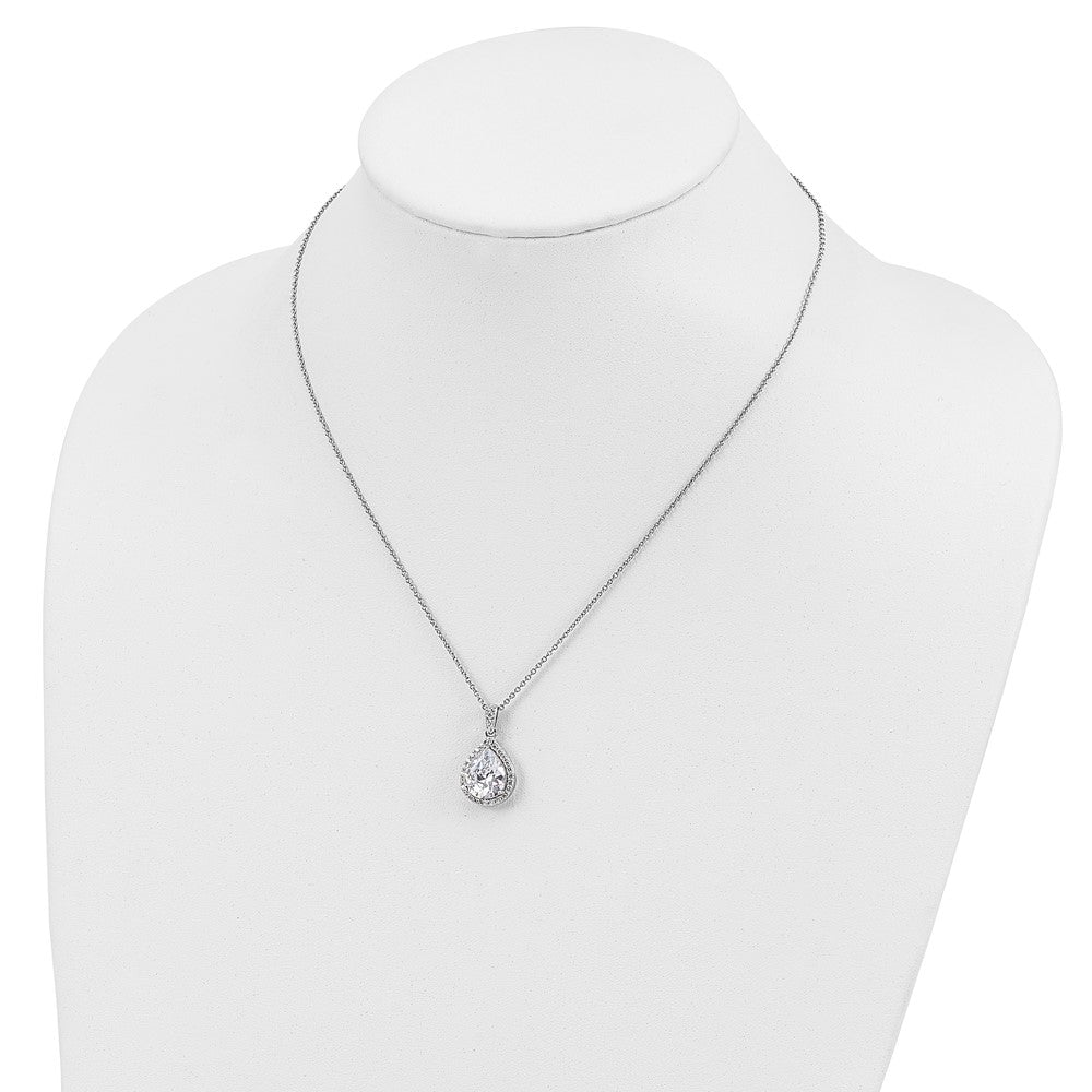 Cheryl M Sterling Silver Rhodium-plated Brilliant-cut Teardrop CZ Halo 18 Inch Necklace 18 Inches