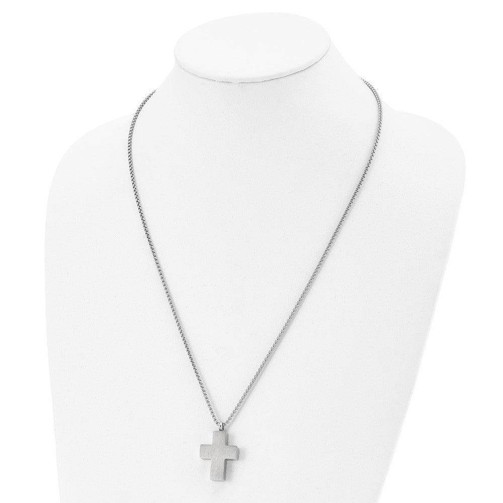 Stainless Steel Brushed & Polished Rvrsible Cross Ash Holder 24in Necklace