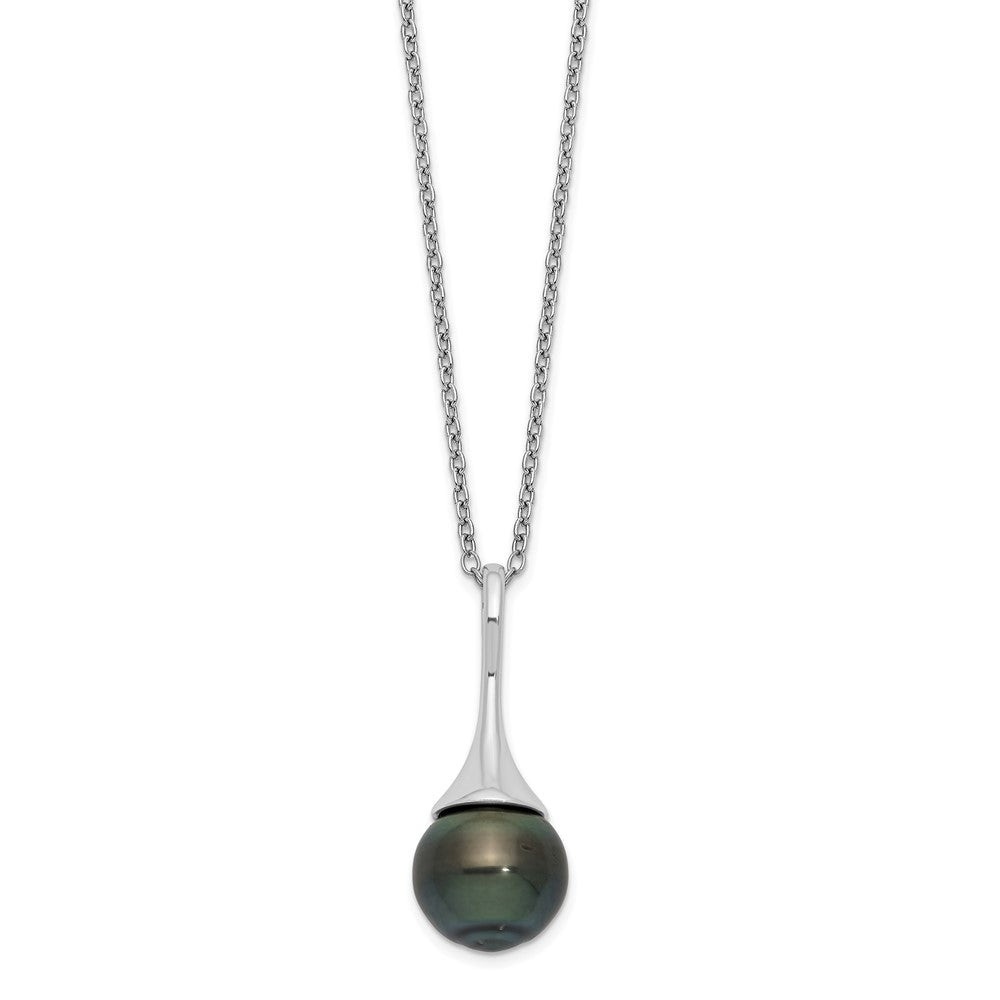 Sterling Silver Rhodium-plated 9-10mm Black Teardrop Tahitian Saltwater Cultured Pearl 17 inch Necklace 17 Inches