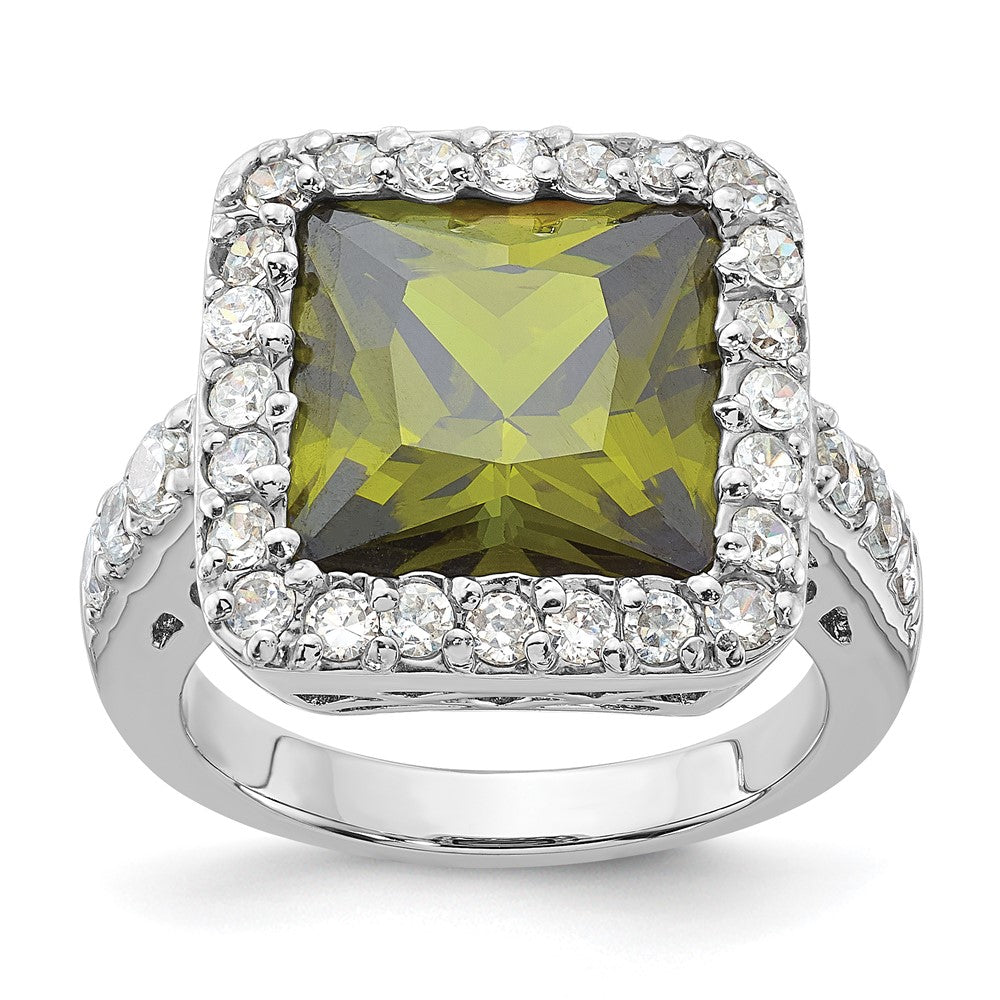 Sterling Silver Olive & Clear CZ Halo Ring
