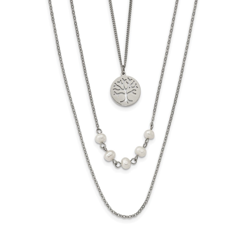 Stainless Steel Polished w/FWC Pearl Tree 31in w/2in ext  Necklace