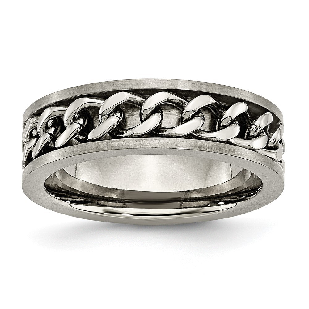 Titanium Brushed 7mm Chain Inlay Band Size - 9