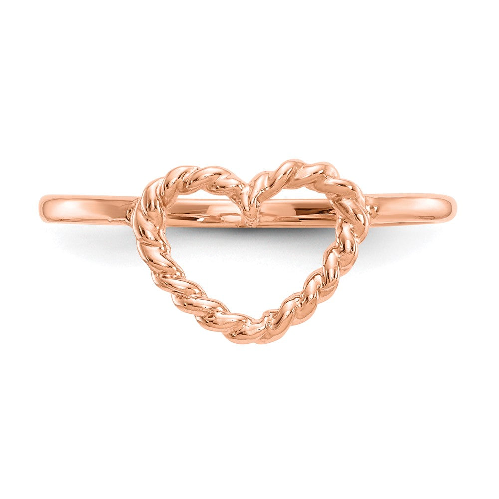 14k Rose Gold Polished & Textured Heart Ring Size 7