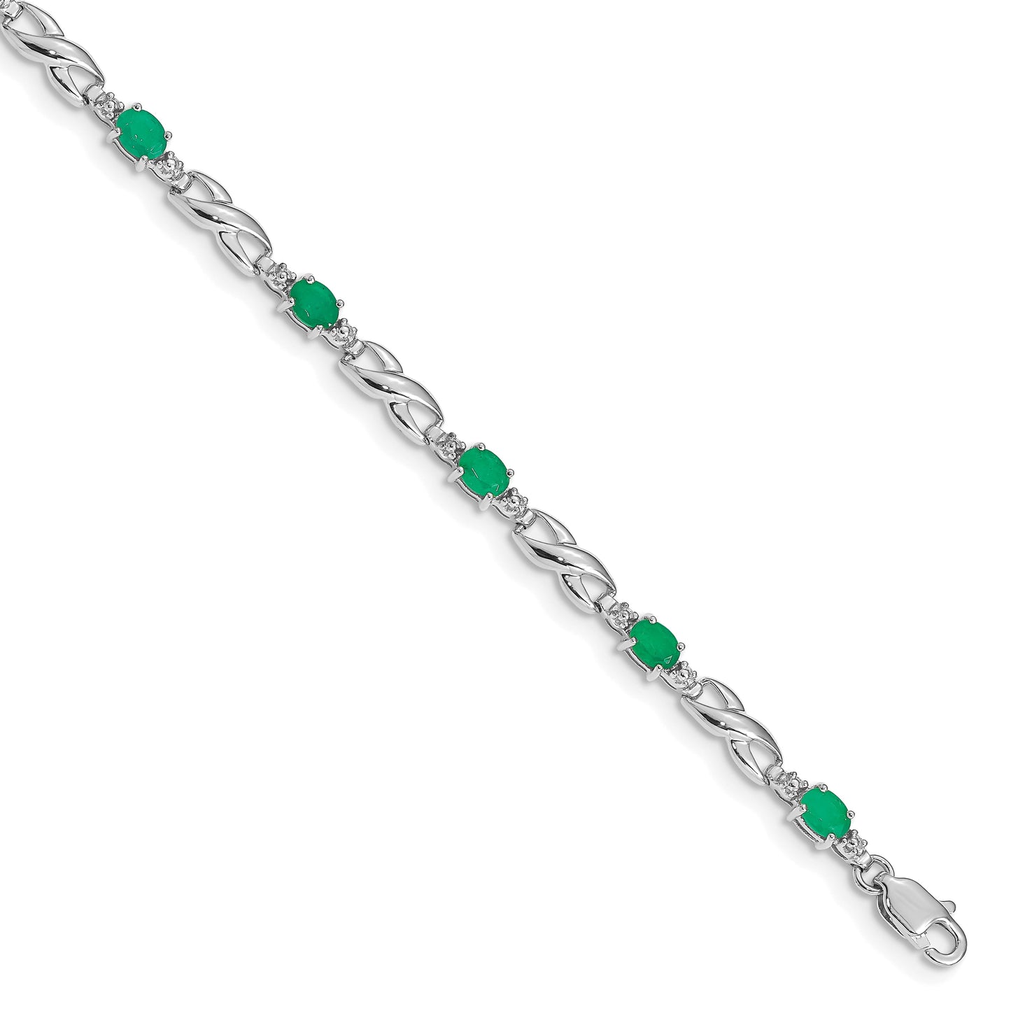 Primal Gold 10 Karat White Gold Diamond and Emerald Gemstone Bracelet