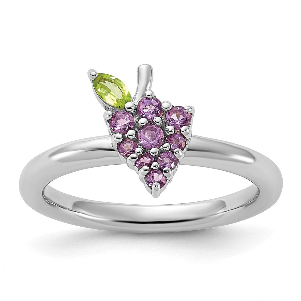 Sterling Silver Stackable Expressions Rhodium-plated Amethyst and Peridot Grapes Ring Size -9