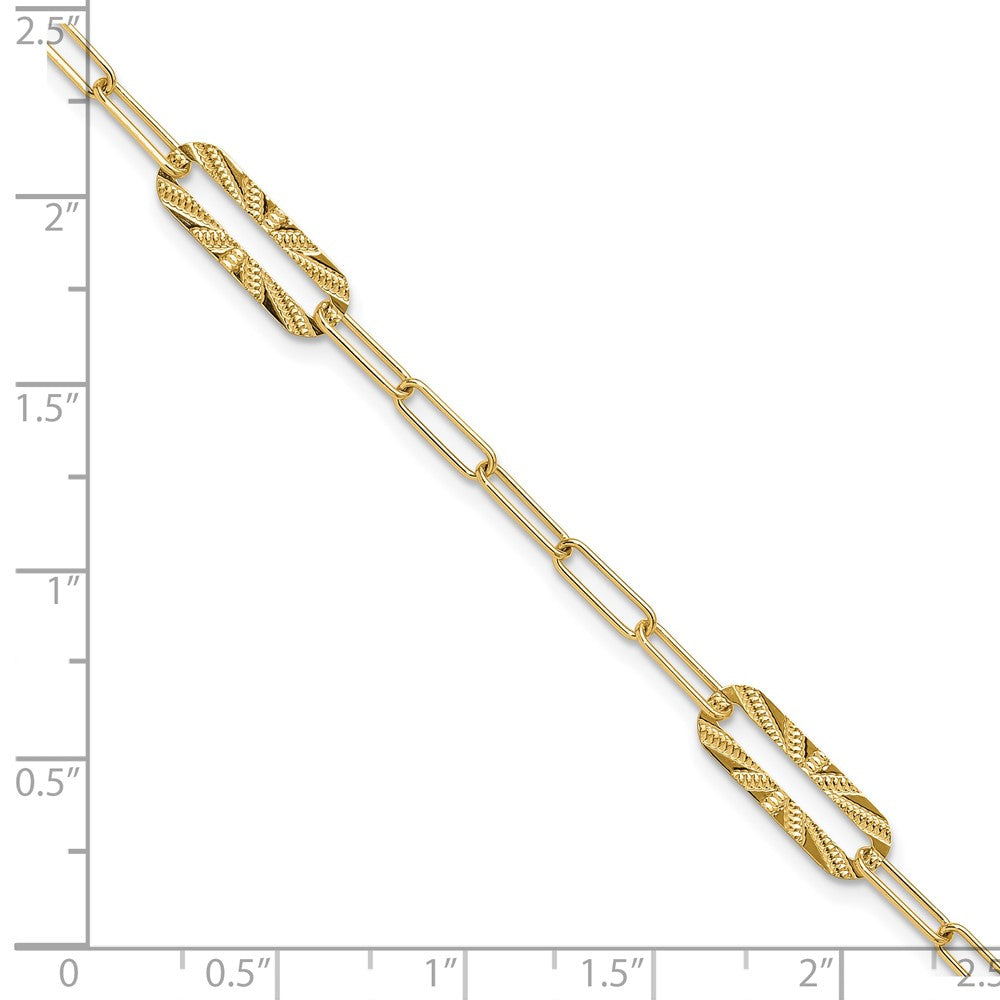 14K Polished and Textured Fancy Link Bracelet 7  inches