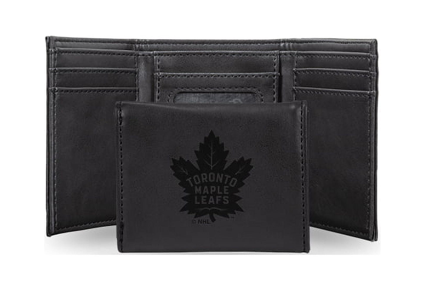Hockey Rico Industries Toronto Maple Leafs Black Laser Engraved Trifold Laser Engraved Tri-Fold Wallet - Men's Accessory