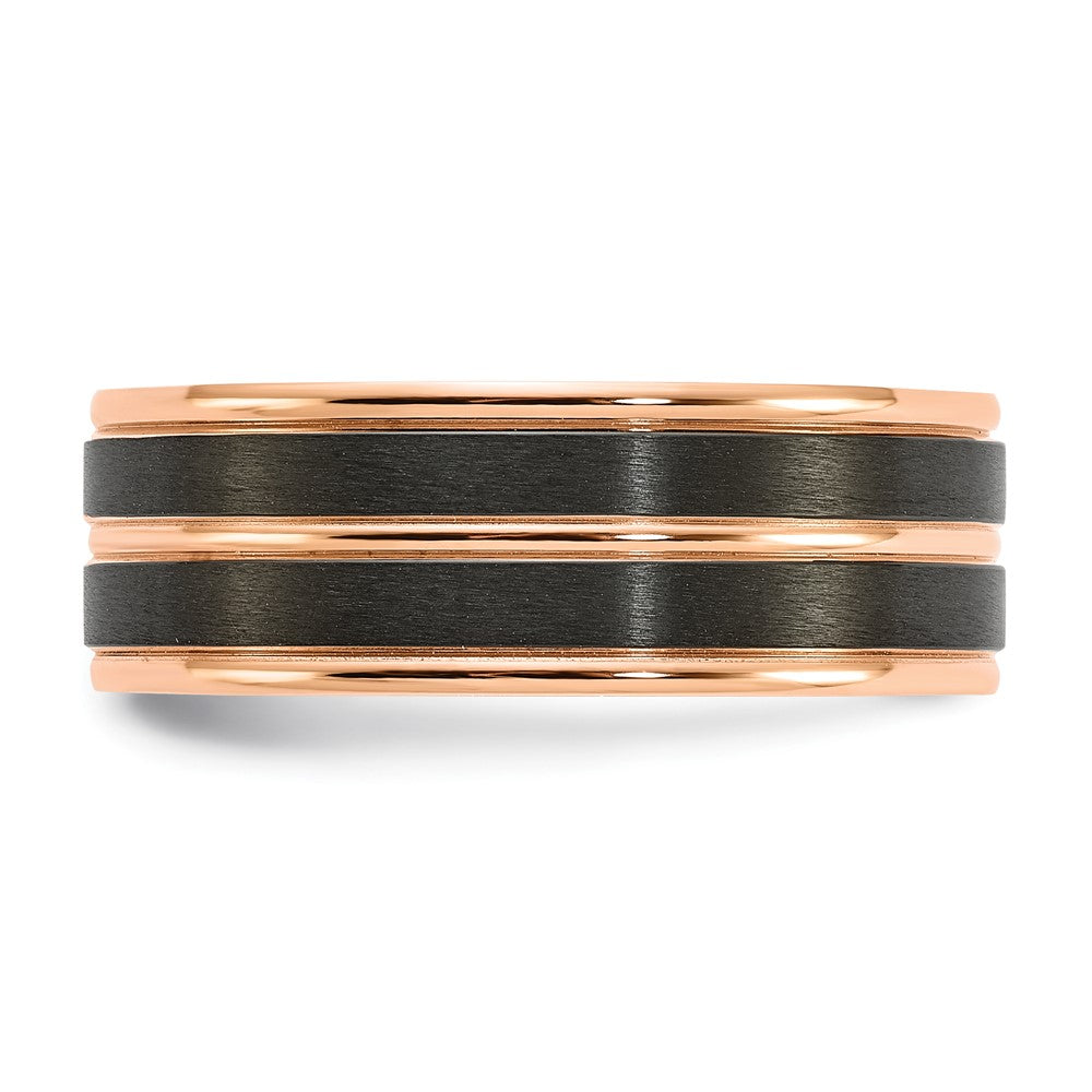 Black Zirconium Brushed and Polished Rose IP-plated 8mm Band Size - 9