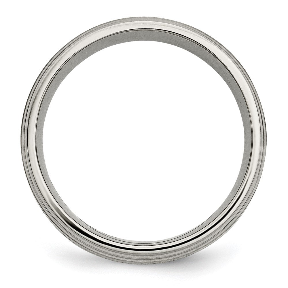 Titanium Brushed Center w/14k Yellow Inlay 8mm Ridged Edge Band Size - 8.5