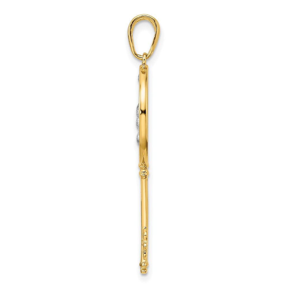 14k and White Rhodium Flowers Key Pendant