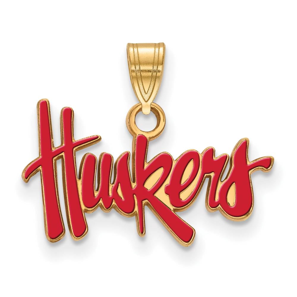 Sterling Silver Gold-plated LogoArt University of Nebraska Huskers Small Enameled Pendant Q-GP017UNE
