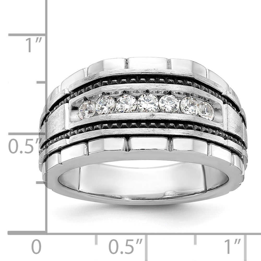 IBGoodman 14k White Gold Men's Polished Satin and Textured 7-Stone Ring Mounting