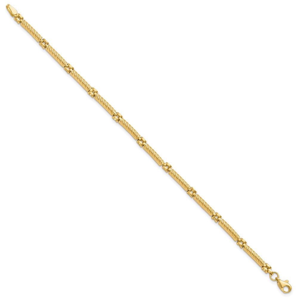 14K Polished and Textured Fancy Link Bracelet 7.5  inches