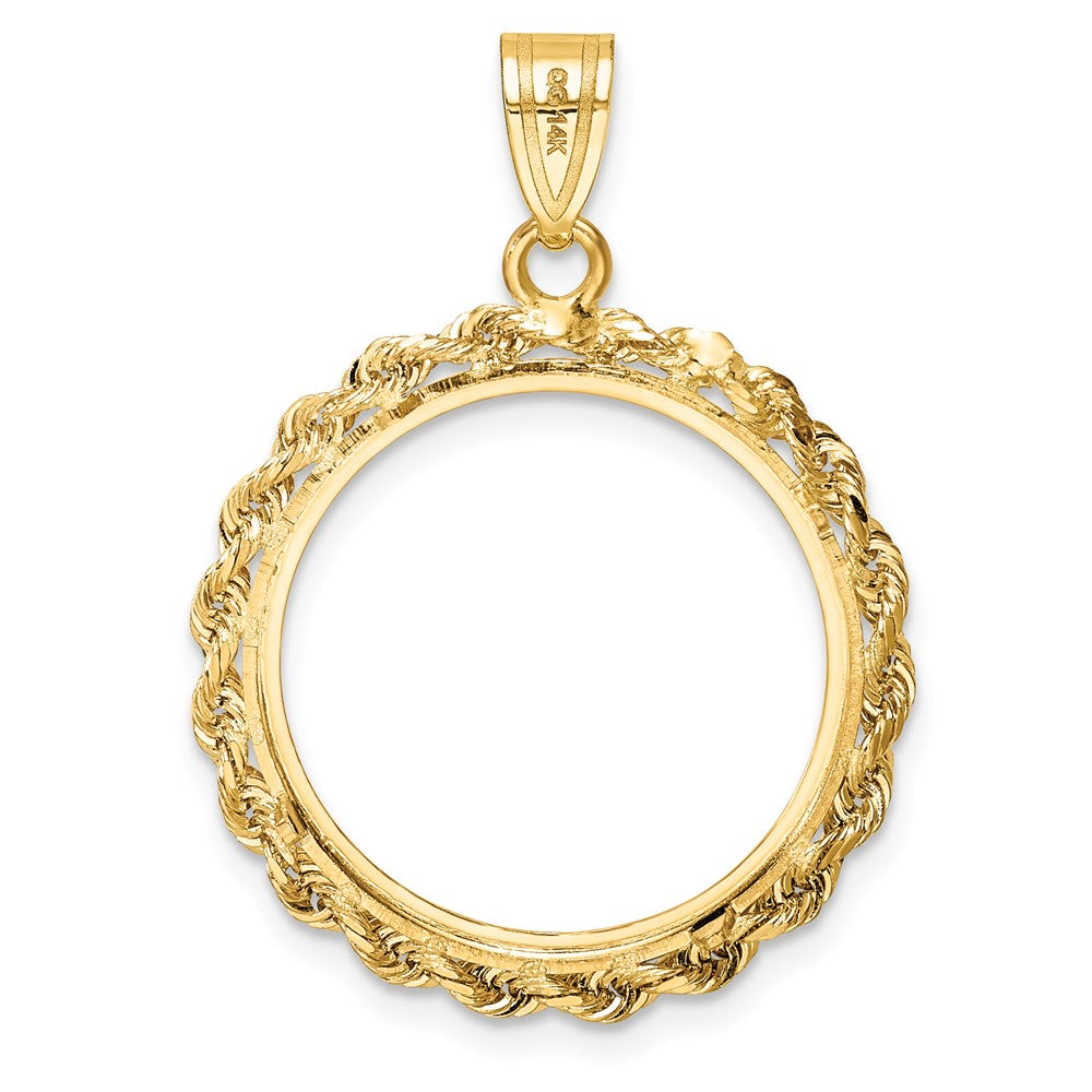Wideband Distinguished Coin Jewelry 14k Polished Rope 19.0mm Prong Coin Bezel Pendant