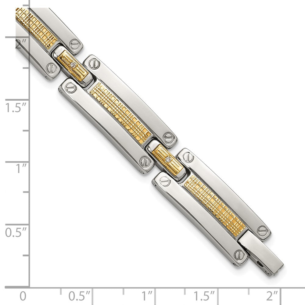 Chisel Stainless Steel Polished with 14K Accent Basket Weave and 1/15ct. Diamond 8.5 inch Bracelet 8.5 inches