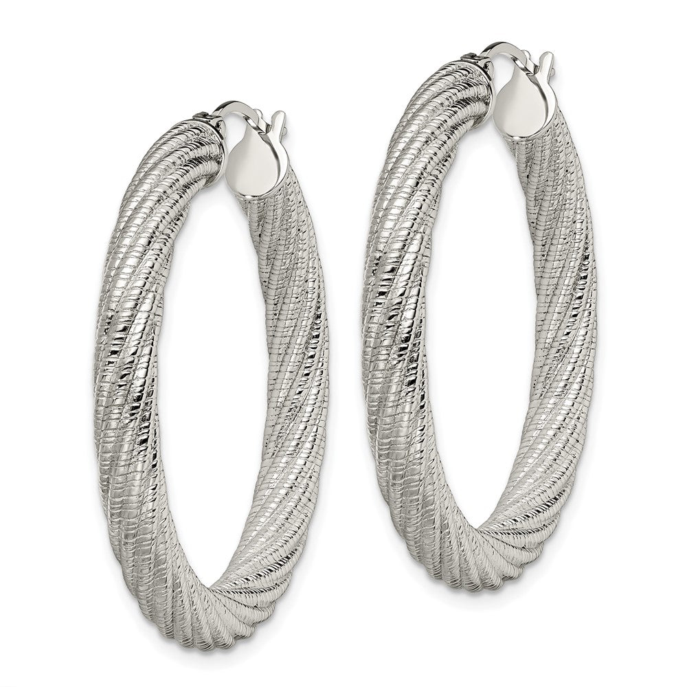 Stainless Steel Polished and Textured Hollow Hoop Earrings