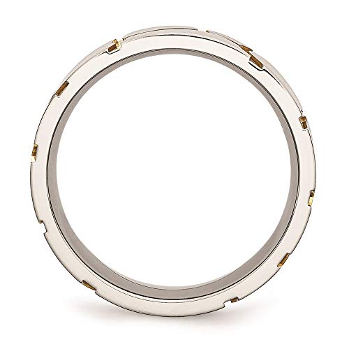 Stainless Steel Satin and Grooved Gold Plated Brushed Mens 8mm Band Ring Size 10.5 -  for Men