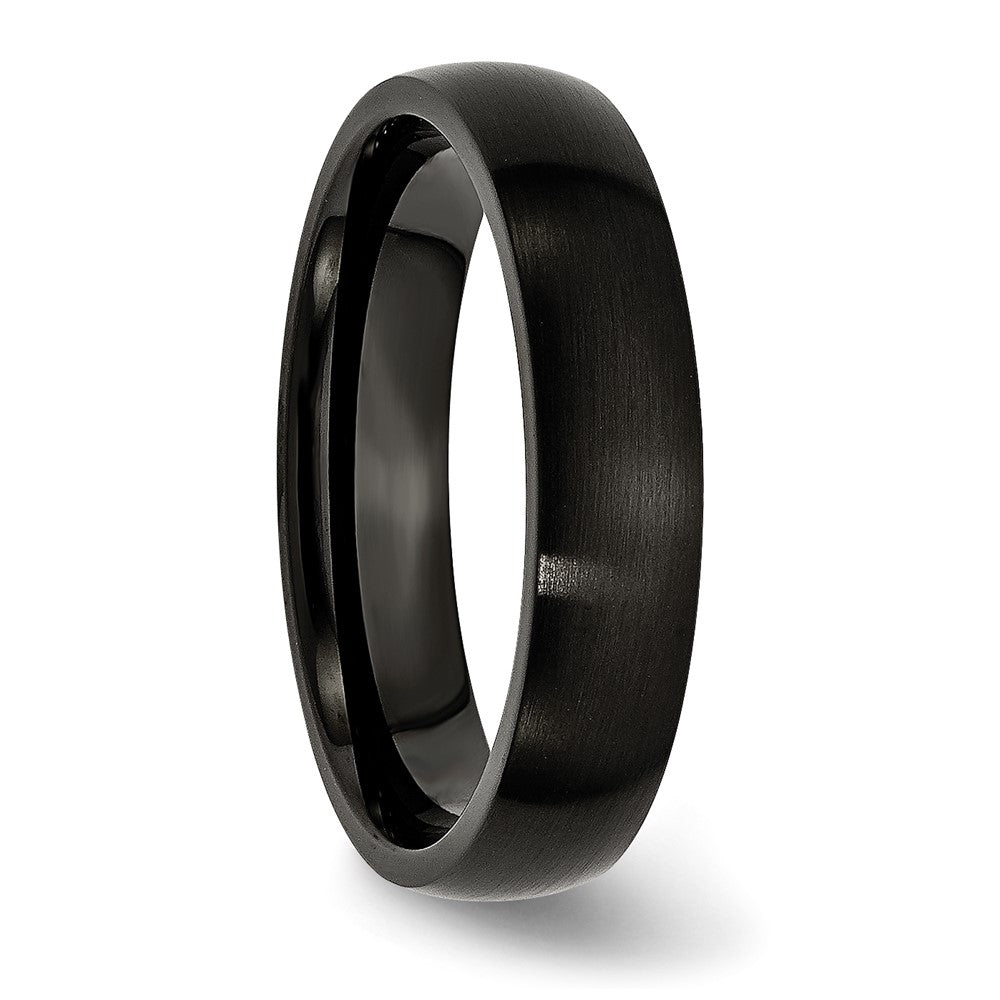 Stainless Steel 5mm Black IP-plated Brushed Band Size - 11.5