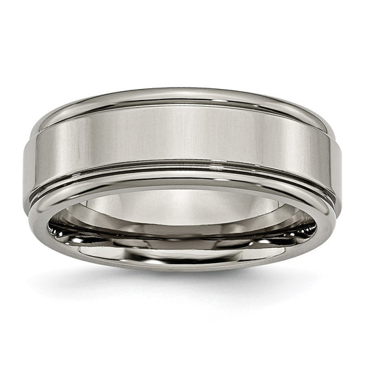 Titanium Polished 8mm Grooved Edge Band Size - 10.5