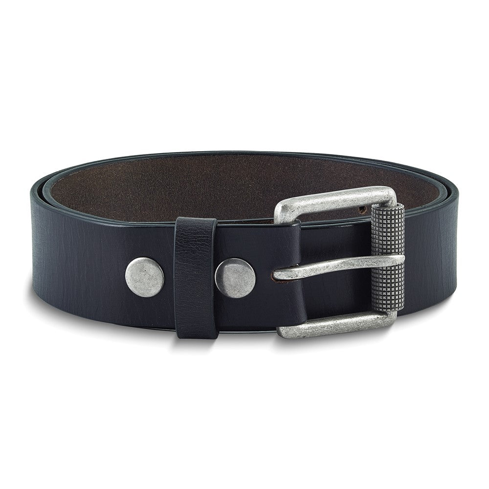 Black Tumbled Cowhide Leather Silver-tone Buckle Belt Size 34