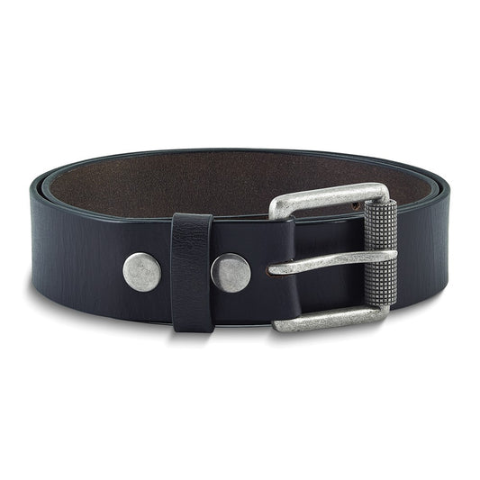 Black Tumbled Cowhide Leather Silver-tone Buckle Belt Size 34