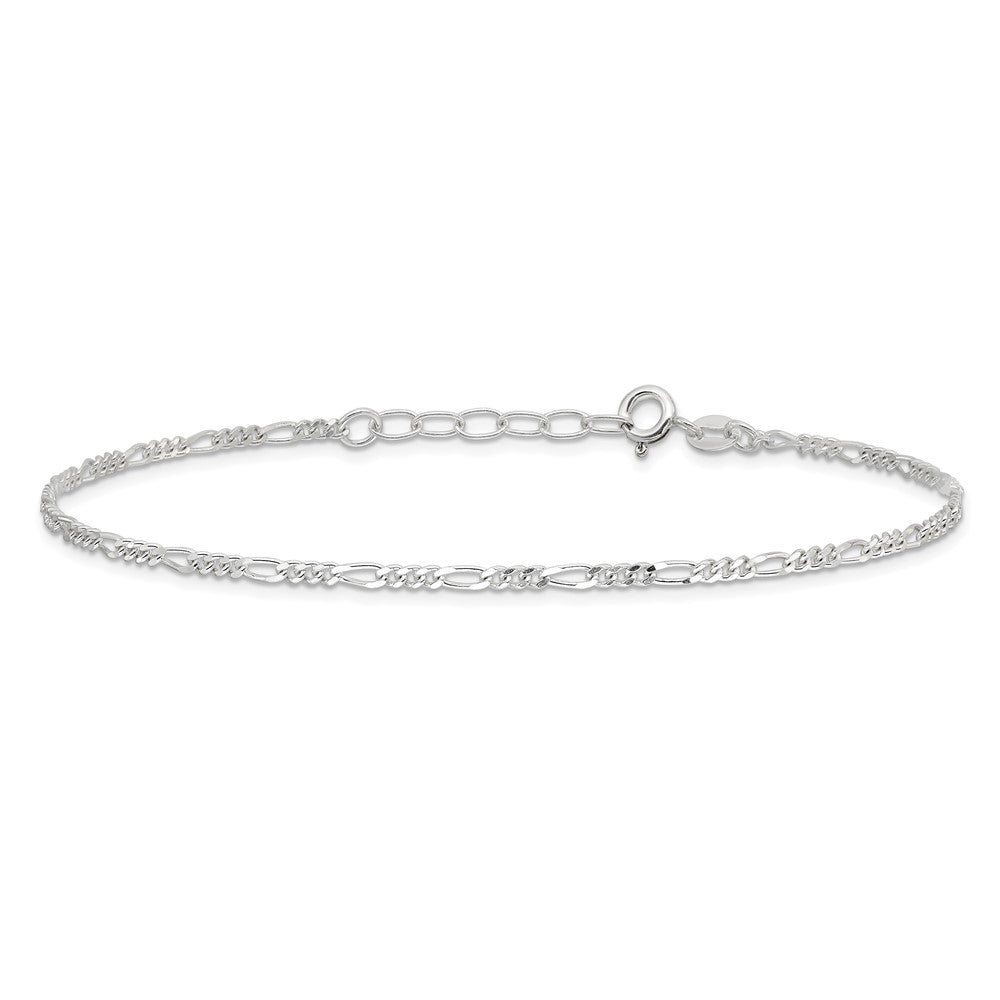Sterling Silver Diamond Cut Polished Figaro 9in Plus 1in ext. Anklet 9 inches