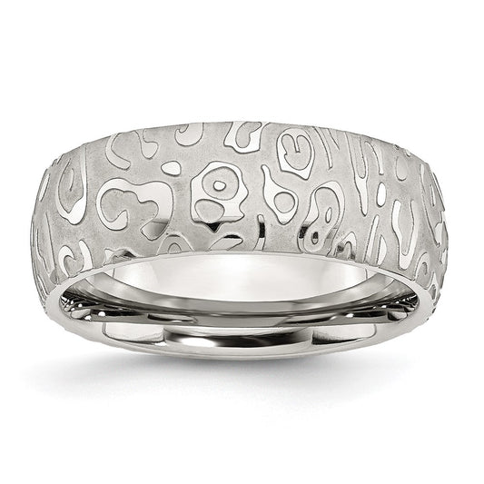 Stainless Steel Brushed & Polished Textured 8mm Band Size - 11.5