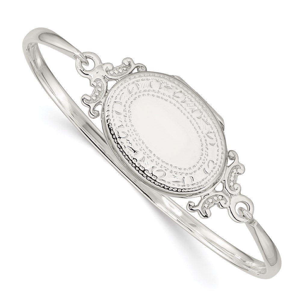 Sterling Silver 26mm Oval Locket Bangle 7 inches