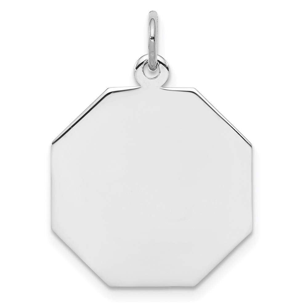 SS Rh-plt Engraveable Octagon Polished Front/Satin Back Disc Charm
