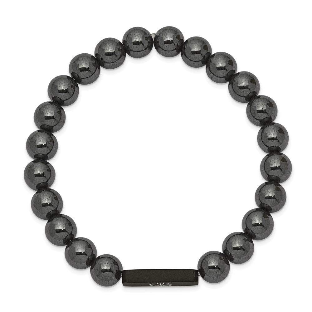 Stainless Steel Brushed Black IP Enamel Medical Hematite Stretch Bracelet