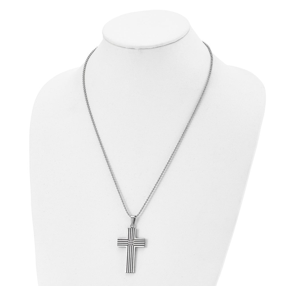 Stainless Steel Polished Black IP-plated 1/20ct Black Dia Cross Necklace